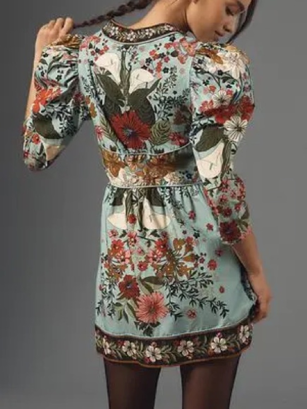 Farm Rio x Anthropologie Beauty Bouquet Blue Mini Dress Women's Medium Cotton - Picture 4 of 15